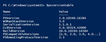 $psversiontable run in powershell