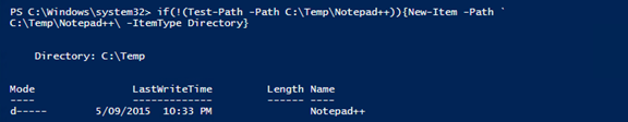 Using the Test-Path cmdlet to test the location and the New-Item cmdlet to create it if it doens't exist.