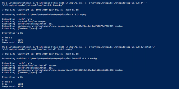 An example of using 7z.exe from within Powershell.